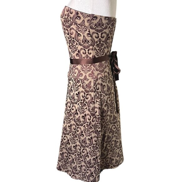 Vintage Tapestry Tea-Length Strapless Dress Y2K Size 3 - Picture 2 of 5